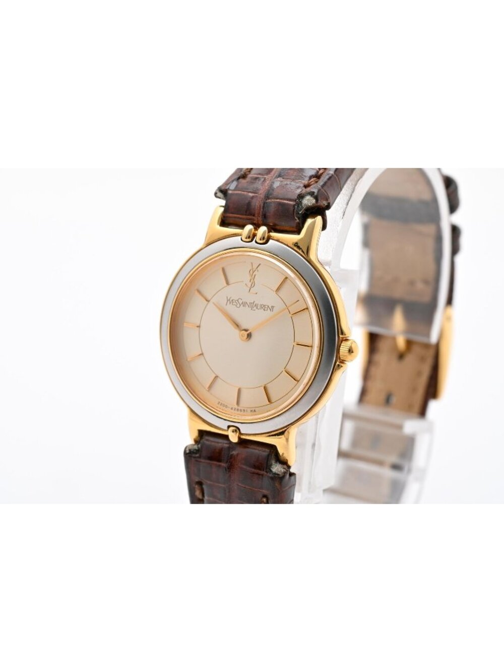 Saint Laurent YSL 2200 Quartz Watch Gold Dial Leather Strap